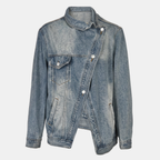Women's Asymmetrical Button Front Washed Denim Jacket