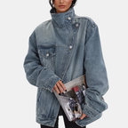 Women's Asymmetrical Button Front Washed Denim Jacket
