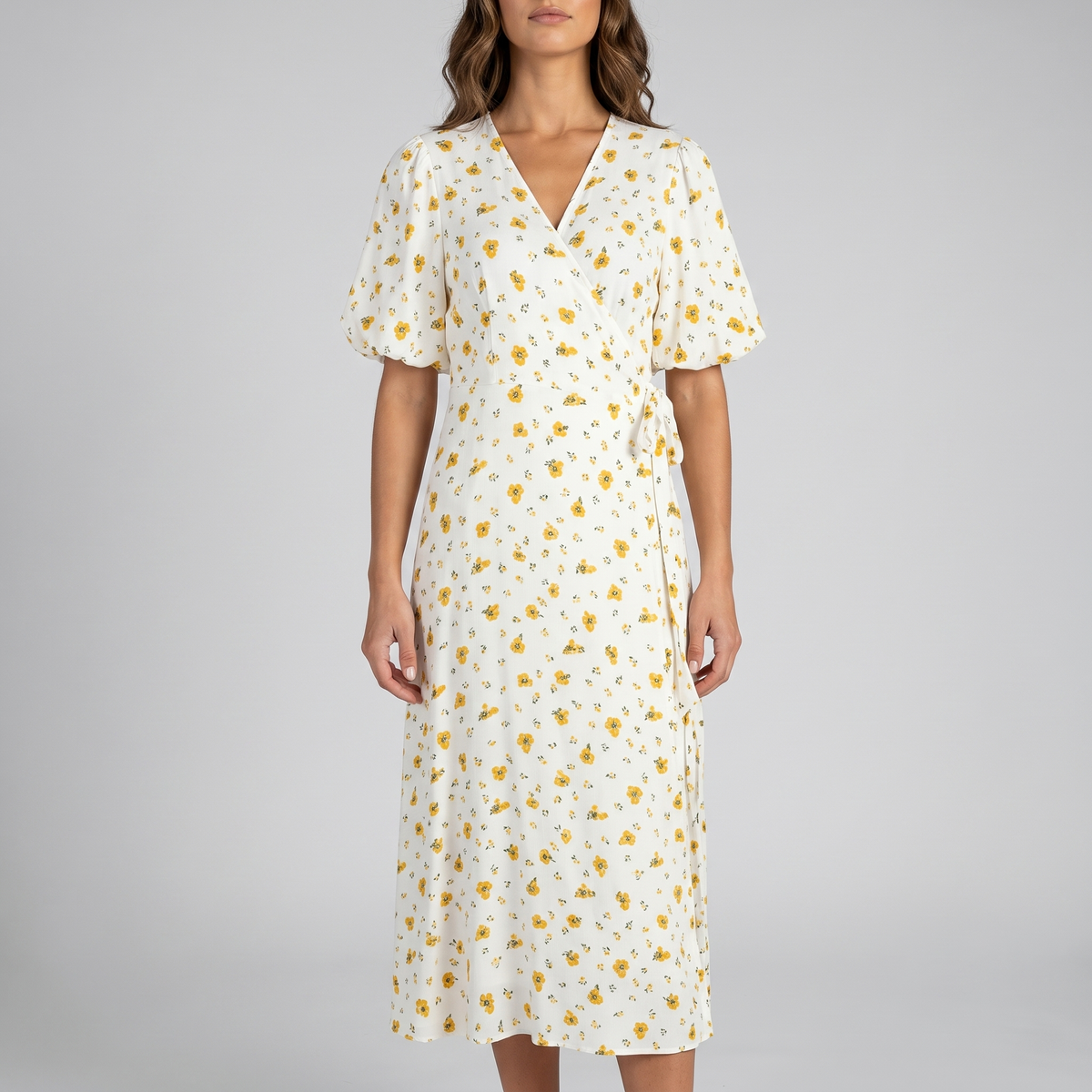 Otelene | Short Sleeve Wrap Floral Print Midi Dress
