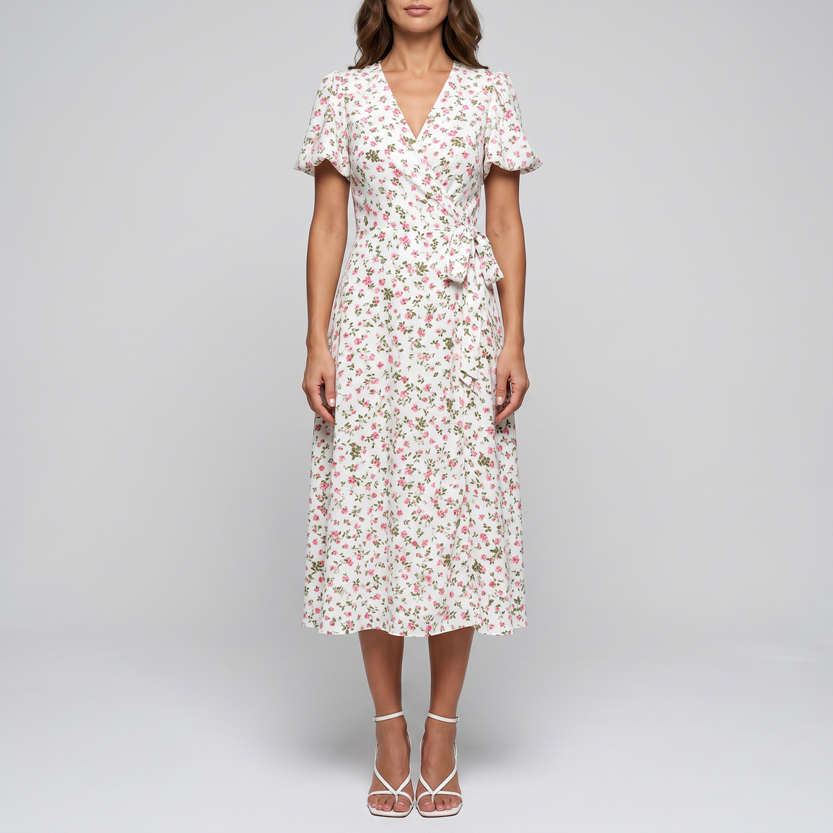 Otelene | Short Sleeve Wrap Floral Print Midi Dress